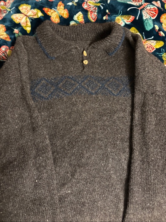 Other - Women’s Chocolate Brown Crewneck Sweater with Blue Geometric Detail